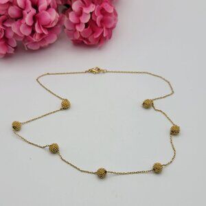 Gold Tone Textured Ball Bead Station Chain Necklace 17" Lobster Clasp